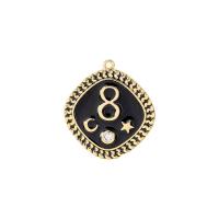 Cubic Zirconia Micro Pave Brass Pendant, Rhombus, gold color plated, micro pave cubic zirconia & enamel, black, 23x23mm, Hole:Approx 4mm, 20PCs/Lot, Sold By Lot