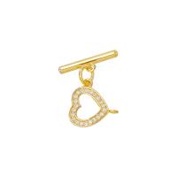 Brass Toggle Clasp, gold color plated, micro pave cubic zirconia, 8*8mm,2*12mm, 20PCs/Lot, Sold By Lot