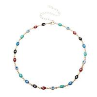 Evil Eye Jewelry Necklace, Brass, with enamel, plated, for woman, more colors for choice, nickel, lead & cadmium free, Sold Per 13.77 Inch Strand