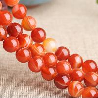 Natural Red Agate Beads Round polished durable & DIY reddish orange Sold By Strand