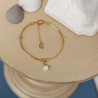 Titanstahl Armreif, mit Kunststoff Perlen, Modeschmuck, goldfarben, 6+4+0.8CM, verkauft von PC