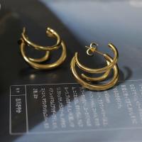 Titanium Steel Hoop Earring, fashion jewelry, golden, 2.2CM, Sold By Pair