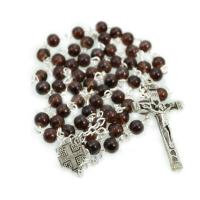 Rosary Necklace Glass Cross plated fashion jewelry & Unisex 4*2.2CM 1.2*1.2cm 15cm 35cm 50cm 6cm Sold By Strand