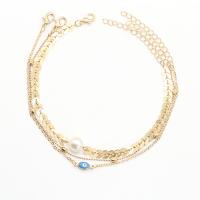 Brass Anklet with Plastic Pearl plated for woman nickel lead & cadmium free Sold Per 8.26 Inch Strand