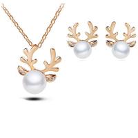 Zinc Alloy Jewelry Sets Stud Earring & necklace with Plastic Pearl fashion jewelry & with rhinestone Sold By Set