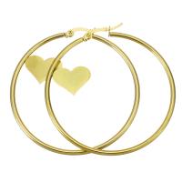 Stainless Steel Hoop Earring, Round, plated, fashion jewelry & for woman, gold, 50x52mm, Sold By Pair