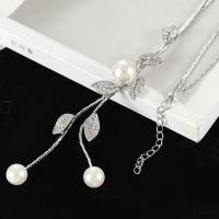 Zinek svetr řetěz náhrdelník, s Plastové Pearl, barva stříbrná á, módní šperky & s drahokamu, Prodáno za Cca 22.8 inch Strand