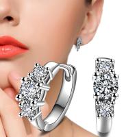 Brass Huggie Hoop Earring with Cubic Zirconia plated fashion jewelry & for woman Sold By Pair