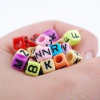Alphabet Acrylic Beads,  Square, epoxy gel, DIY, more colors for choice, 6x6mm, Sold By Bag