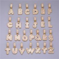 Cubic Zirconia Micro Pave Brass Pendant Alphabet Letter gold color plated & micro pave cubic zirconia 33.5*13*3.5mm Sold By Lot