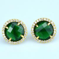 Brass Stud Earring with Crystal gold color plated micro pave cubic zirconia Sold By Pair