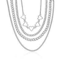 Multi Layer Necklace Zinc Alloy plated fashion jewelry silver color Sold By Strand
