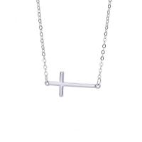 Messing Halskette, Kreuz, Modeschmuck & für Frau, Silberfarbe, 45+5CM   25.5MM, verkauft von PC