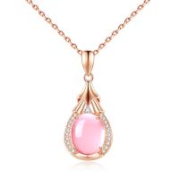 Κράμα ψευδάργυρου Μενταγιόν, με Rose Quartz, κοσμήματα μόδας, ροζ, 40MM, Sold Με PC