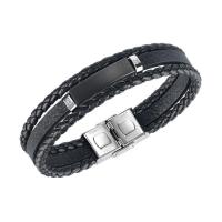 Men Bracelet Titanium Steel with PU Leather fashion jewelry & micro pave cubic zirconia & for man 14mm Sold Per 8.27 Inch Strand