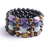 Natural Gemstone with Lava Beads Bracelets plated fashion jewelry & Unisex 8*11mm/8mm Sold By Strand