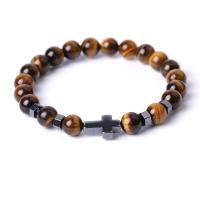Natural Gemstone & Hematite Bracelets with Cross Charms plated fashion jewelry & Unisex 8mm Sold By Strand