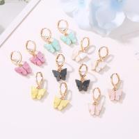 Zinc Alloy Huggie Hoop Drop Earring with Acrylic gold color plated for woman nickel lead & cadmium free Sold By Pair