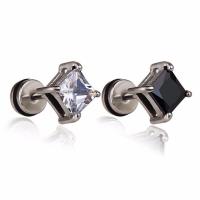 Titanium Steel Stud Earring, with Cubic Zirconia, plated, fashion jewelry & Unisex, more colors for choice, 8x15mm, Sold By PC