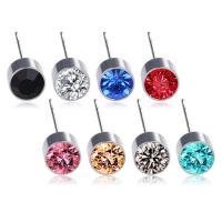 Titanium Steel Stud Earring with Cubic Zirconia plated fashion jewelry & Unisex 6mm Sold By PC
