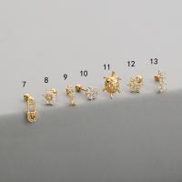 Brass Piercing Earring, with Stainless Steel, plated, different styles for choice & micro pave cubic zirconia, more colors for choice, 6mm,0.8mm, 2PCs/Lot, Sold By Lot