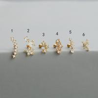 Brass Piercing Earring with 316L Stainless Steel plated & micro pave cubic zirconia 6mm 0.8mm Sold By Lot