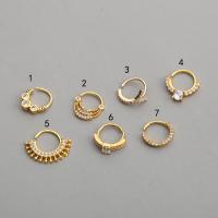 Brass Huggie Hoop Earring with 316L Stainless Steel plated & micro pave cubic zirconia 6mm 0.8mm Sold By Lot