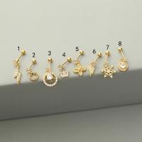 Brass Piercing Earring with 316L Stainless Steel plated & micro pave cubic zirconia 6mm 0.8mm Sold By Lot