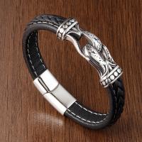 Bracelets cordon PU, Acier titane, avec cuir PU, poli, bijoux de mode, noire, Vendu par Environ 21 cm brin