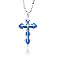 Stainless Steel Jewelry Necklace, Cross, fashion jewelry & for woman, blue, 36x65mm, Sold By Strand