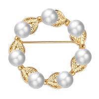 Fashion Brooch Jewelry Copper Alloy with Plastic Pearl plated fashion jewelry gold Sold By PC