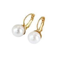 Copper Alloy Lever Back Earring, with Plastic Pearl, fashion jewelry, more colors for choice, 1cmX1cm, Sold By Pair