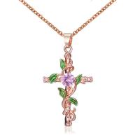 Zinc Alloy smykker halskæde, Kryds, forgyldt, for kvinde & med rhinestone, flere farver til valg, nikkel, bly & cadmium fri, 30mm, Solgt Per 20.07 inch Strand