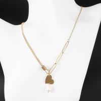 Stainless Steel Jewelry Necklace, with Plastic Pearl, plated, fashion jewelry & for woman, gold, 43+6cm, Sold By Strand