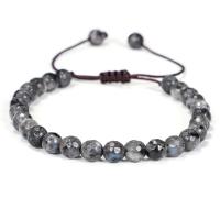 Bracelets de pierres précieuses, Labradorite, avec corde de cire, bijoux de mode & réglable & facettes, brun, 8mm, Vendu par PC