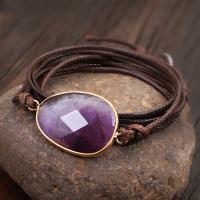 Quartz Bracelets, Amethyst, with leather cord, fashion jewelry, more colors for choice, Sold By PC