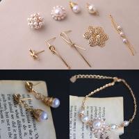 Brass Jewelry Pendants, with Plastic Pearl, gold color plated, DIY & different styles for choice, more colors for choice, nickel, lead & cadmium free, 10PCs/Bag, Sold By Bag