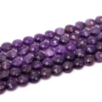 Natural Amethyst Beads Flat Round fashion jewelry & DIY & faceted purple Sold By Strand