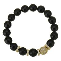 Gemstone Bracelets, Brass, with Gemstone, gold color plated, micro pave cubic zirconia, black, 10mm,10mm, Sold Per Approx 7 Inch Strand