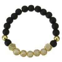 Bracelets de pierres précieuses, laiton, avec Abrazine Stone, Placage de couleur d'or, Réglable & unisexe, noire, 8mm,8mm, Vendu par Environ 6 pouce brin