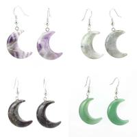 Gemstone Earrings, misto de pedras semi-preciosas, Lua, banhado, joias de moda & materiais diferentes para a escolha & para mulher, Mais cores pare escolha, 25x20mm, vendido por par