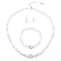 Jewelry Sets Stud Earring & bracelet & necklace Zinc Alloy with Plastic Pearl fashion jewelry & with rhinestone Sold By Set