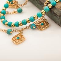 Fashion Turquoise Bracelets Zinc Alloy with Natural Turquoise gold color plated for woman & with rhinestone dark green nickel lead & cadmium free Sold Per 10.23 Inch Strand