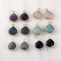 Gemstone Pendants Jewelry, Brass, with Natural Stone, Teardrop, fashion jewelry & DIY & faceted, more colors for choice, 19x14mm, Sold By PC