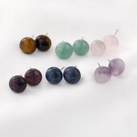 Gemstone Oorbellen, Messing, met Natuursteen, mode sieraden & DIY, meer kleuren voor de keuze, 12X7MM, Verkocht door pair