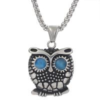 Titanium Steel Pendants, with Sapphire​, Owl, fashion jewelry & DIY, 25x32mm, Sold By PC