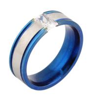 Цирконий Нержавеющая сталь палец кольцо, нержавеющая сталь, разный размер для выбора & инкрустированное микро кубического циркония & Женский, голубой, 6mm, размер:6-9, продается PC
