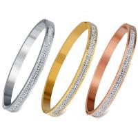 Stainless Steel Bangle, with Rhinestone Clay Pave, plated, fashion jewelry & for woman, more colors for choice, Inner Diameter:Approx 53x65mm, Sold By PC