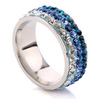Rhinestone Stainless Steel Finger Ring with Rhinestone Clay Pave & for woman multi-colored 8mm US Ring Sold By PC