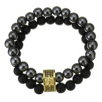 Gemstone Bracelets, Brass, with Abrazine Stone, plated, Double Layer & micro pave cubic zirconia, black, 9x17mm,8mm, Sold Per Approx 7 Inch Strand
